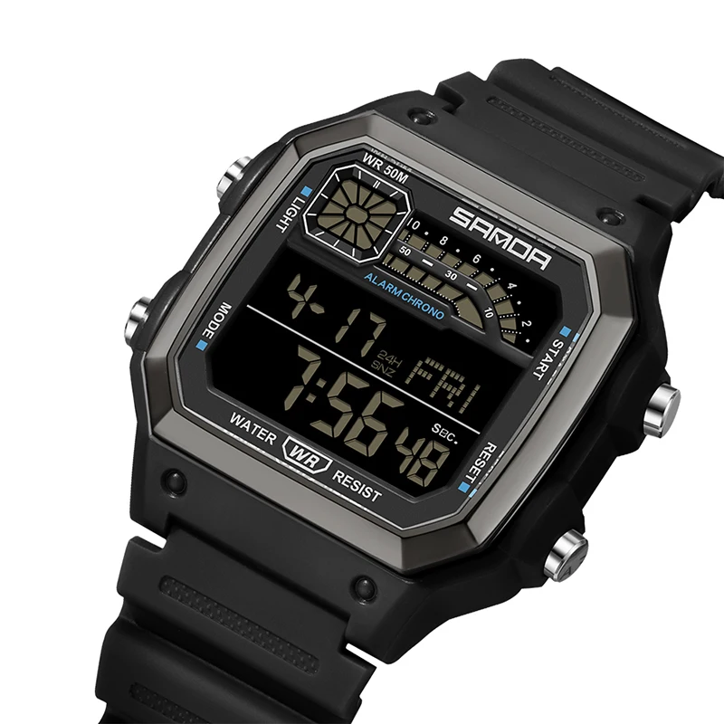 Marke Mode Herren Digitaluhren, Herren Sport uhr wasserdicht, klassische quadratische Herren Armbanduhr, Countdown Leucht uhr für den Menschen