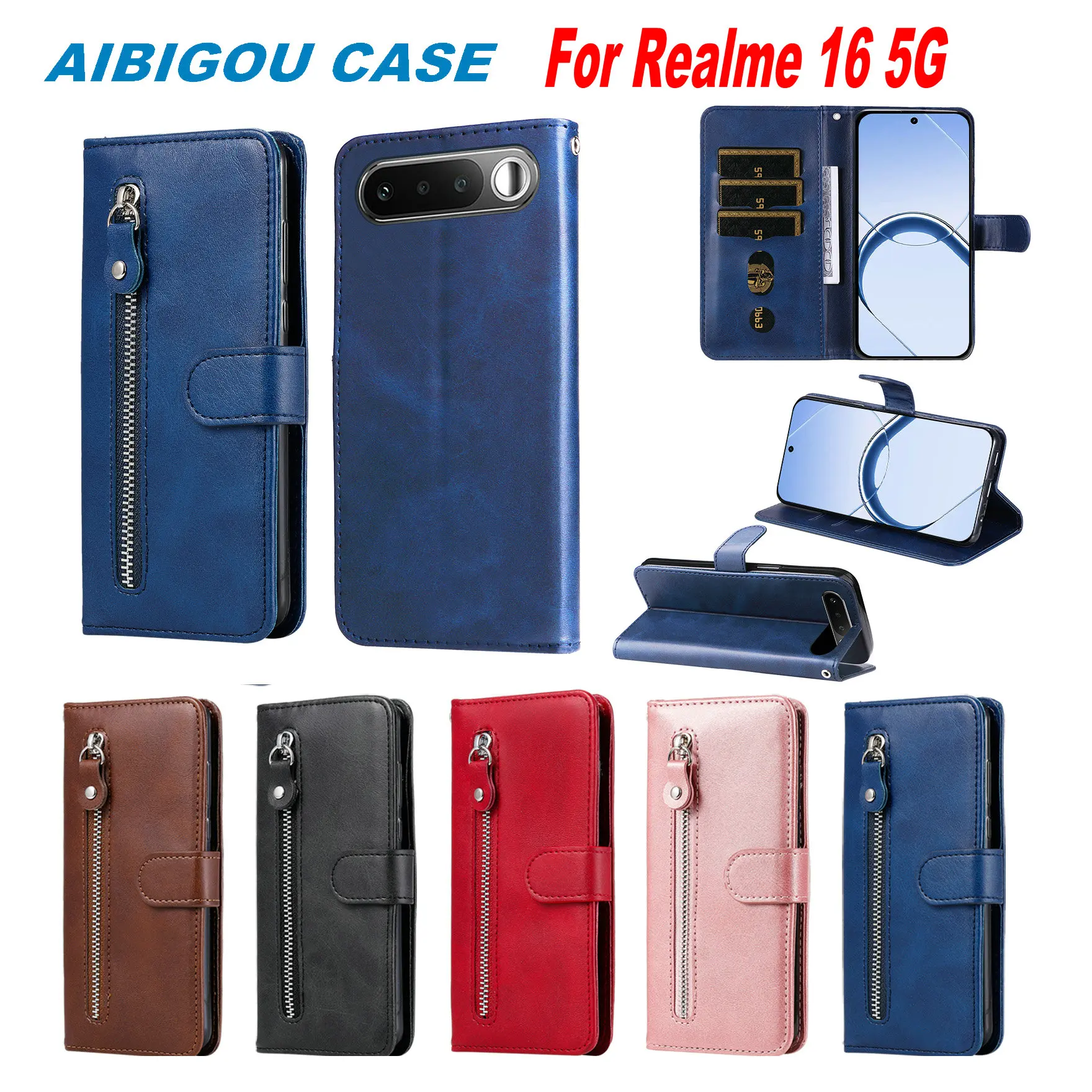 

For Realme 16 5G Global Luxury Zipper Leather Case Flip Retro Skin Wallet Book Holder Full Cover For Realme16 5G Phone Bags