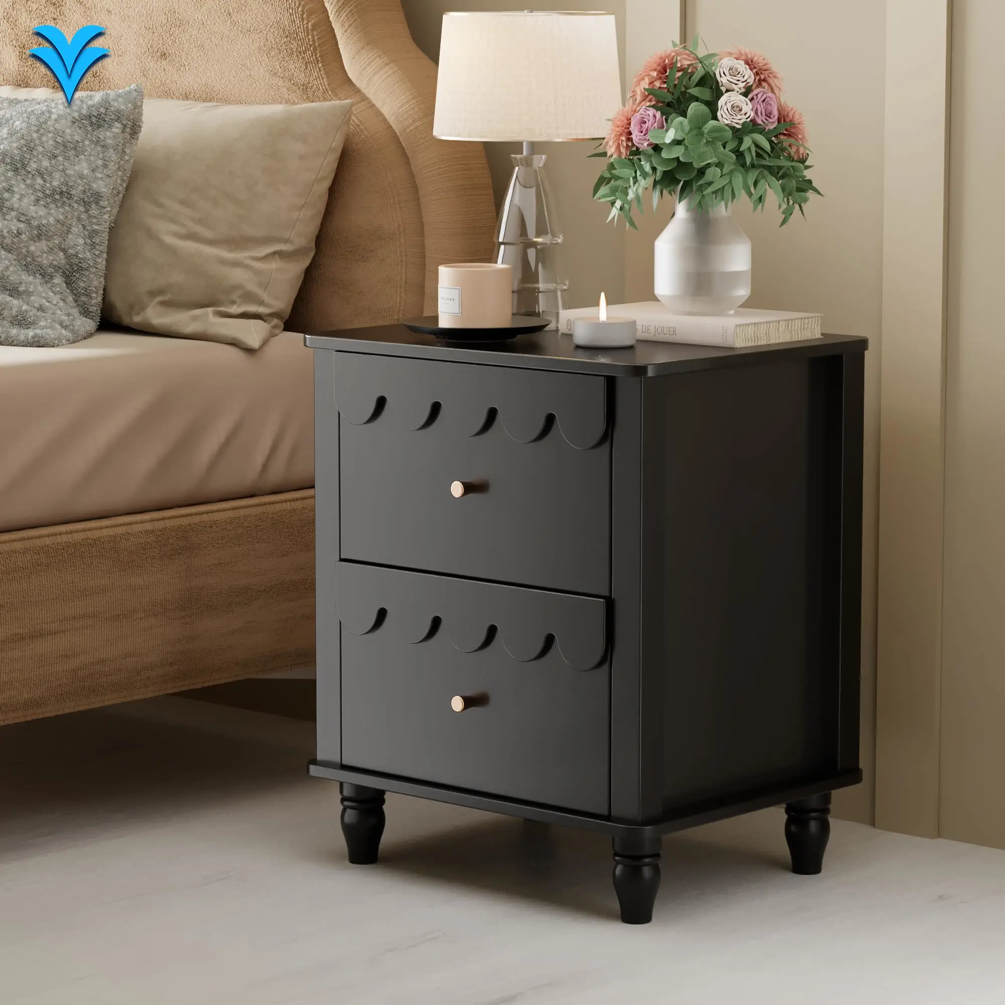 حامل ليلي حديث باللون الرمادي والأبيض والأسود مقاس 23.6 بوصة، طاولات بجانب السرير لغرفة النوم من MDF، منضدة خشبية فاخرة