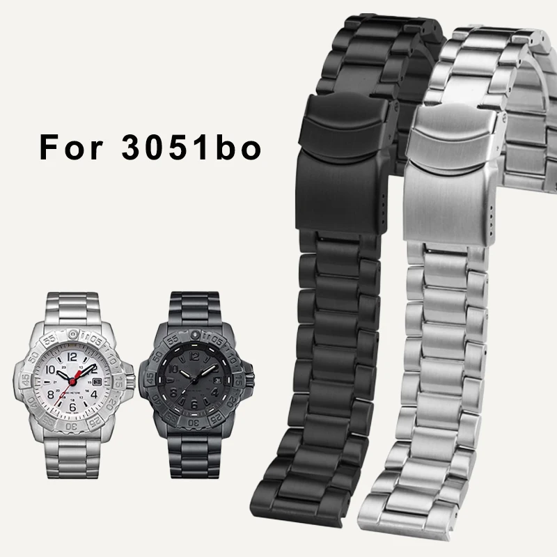 

Ремешок из нержавеющей стали для Luminox 3051bo 22 мм 23 мм, изысканный металл, серебристый, черный ремешок для часов, браслет, аксессуары для часов