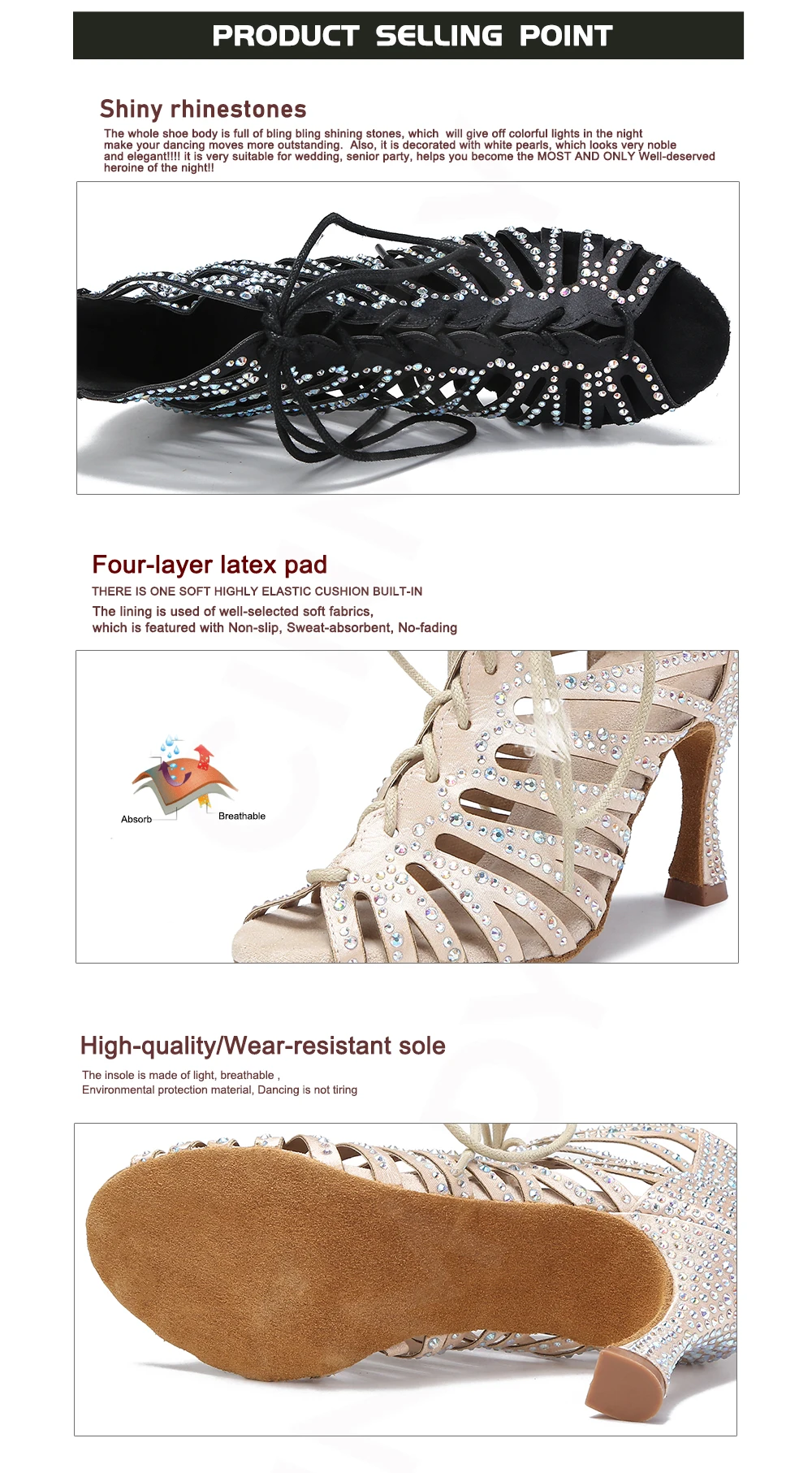 CINMIDY Neue Tanzstiefel für Damen, Ausgehöhlte Strass-Latein-Tanzschuhe, Ballsaal-Standard-Tanzschuhe, Partyschuhe, Indoor-Sandalen – Detail 6