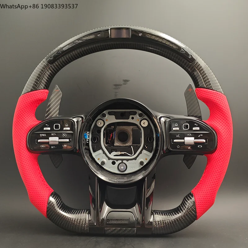 

Красный перфорированный кожаный руль с карбоновыми вставками и LED-подсветкой для Mercedes-Benz W205 W177 W247 C118 X118 W211 W212 W221 W222 W463 W464