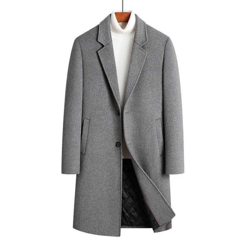 

High Quality Winter Mid To Long Wool Coat for Men Suit Collar Casual Woolen Jacket Plus Large Size and Thick Cotton Clothing