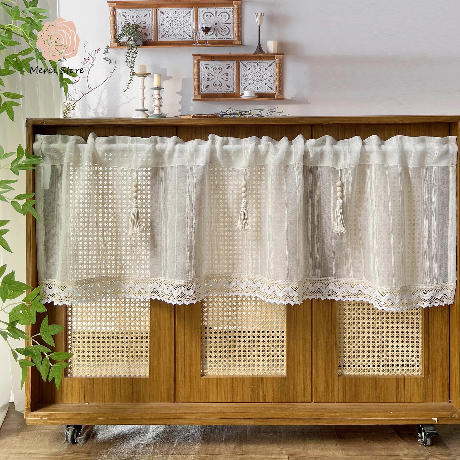 

Charming White Short Curtain with Delicate Snowflake Embroidery Cute Butterfly Applique and Exquisite Lace Trim Window Valance