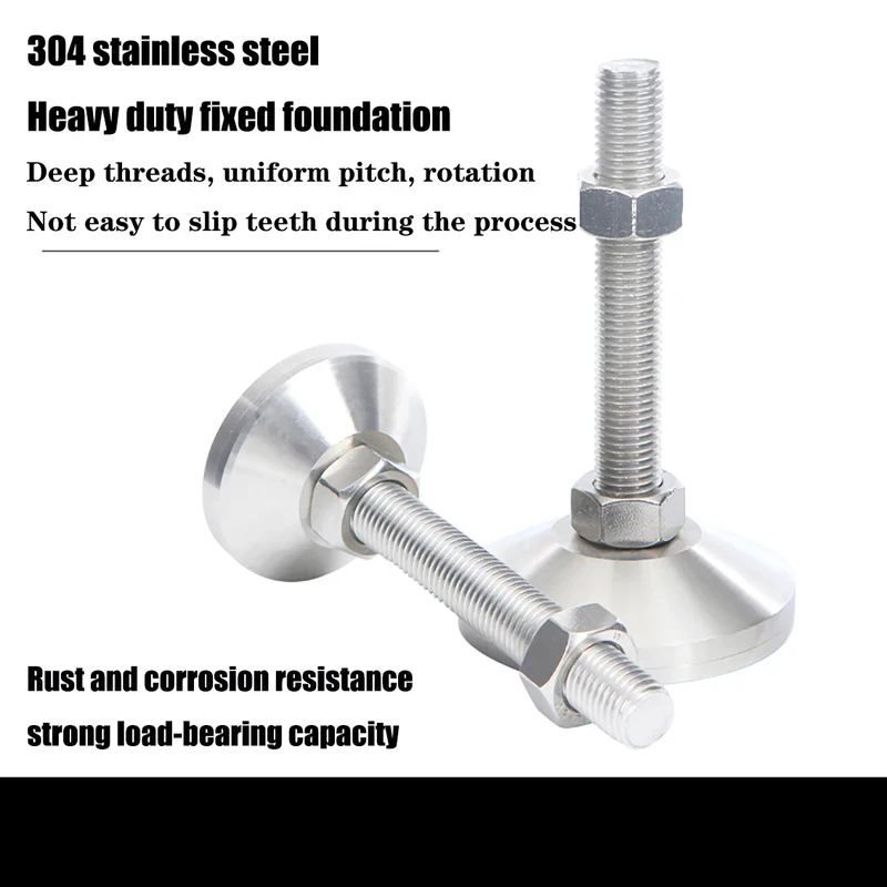 M6-M20 304 Stainless Steel Heavy Duty Adjustable Leveling Feet, 30-60mm Base Fixing Support Foot