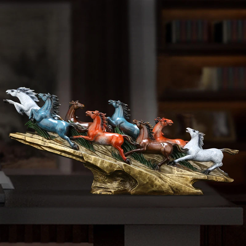Corporate Gifts Brass Colorful Feng Shui 8 Galloping Horse Statue