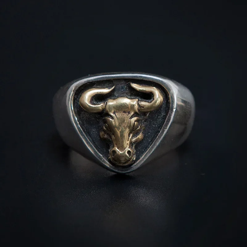 Thai Silver Bull Men\'s Ring Simple Dseign Open Adjustable Rings