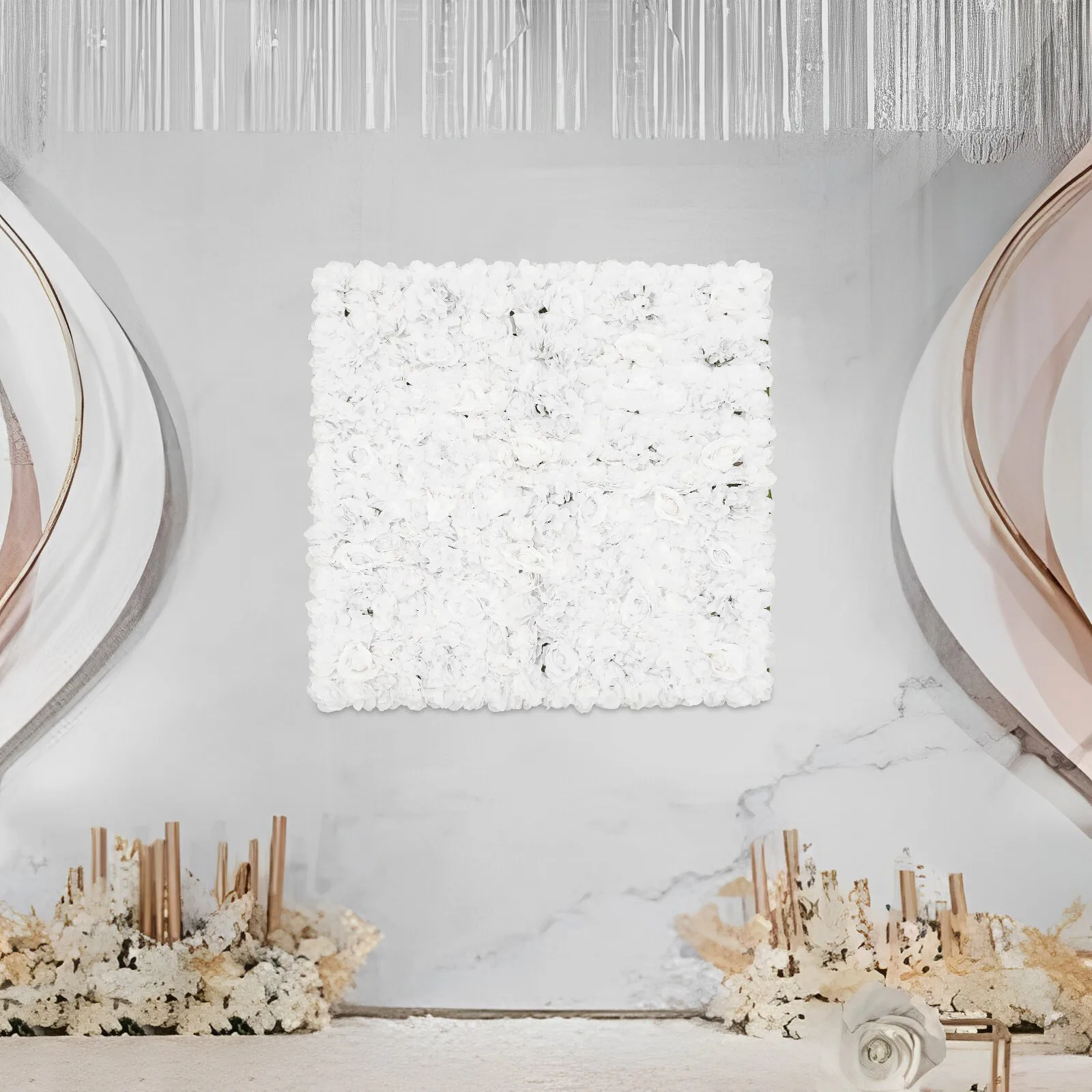 Superbe Panneau Mural de Fleurs Artificielles Vert et Blanc Carré, Flexible et Découpable, Idéal pour les Rues Commerciales – Symbole d'Esthétique DIY