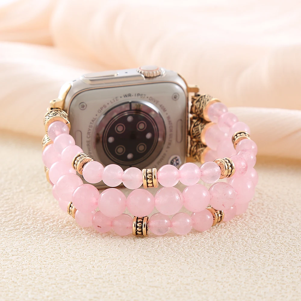 Rose Crystal Stone Elastic Smartwatch Beaded Stretchy Wristband