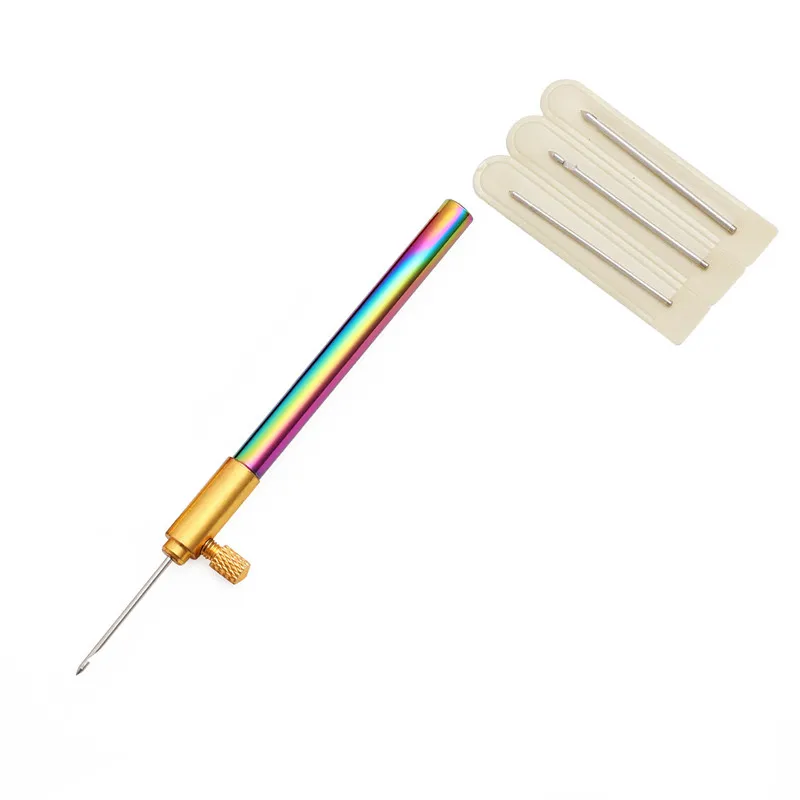 3 in 1 Metal Handle French Crochet Embroidery Tambour Beading Hoop Hook with 3 Needles DIY Weave Craft Knitting Sewing Tool Set