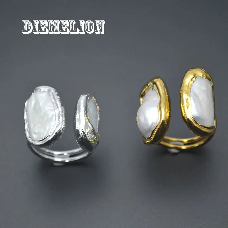 

Gold/Silver Plated Natural Freshwater Pearl Rings for Women High Quality Rectangle Baroque Pearl Ring Resizable Fine Jewelry