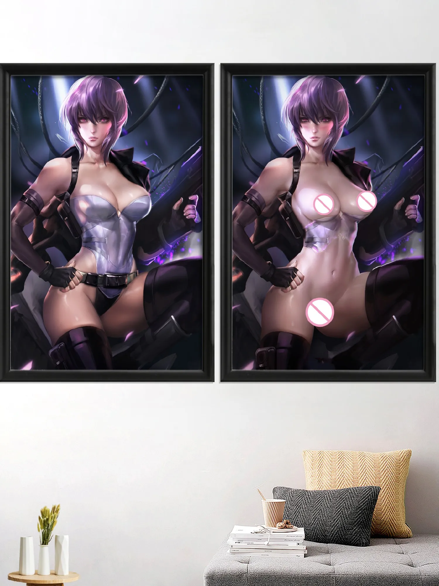 Motoko-Anime Nude Girl Cartoon Art-Poster, Silk Wall, Living-Bedroom Decor, Custom Picture, Home Decoration