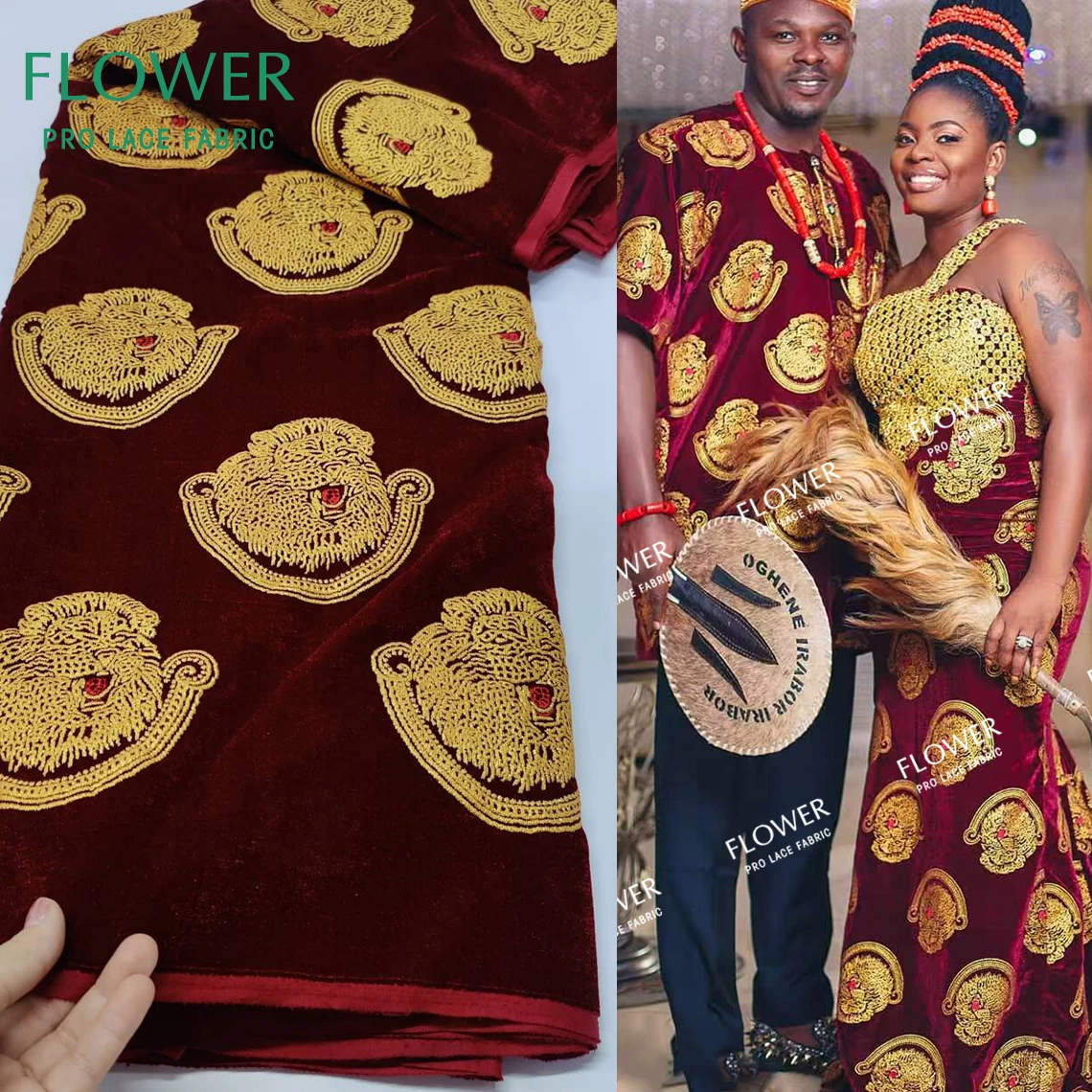 Burgundy 2025 New Arrival Nigerian Ankara Classical Party Dress Velvet Lace Material Noble Lady Nigeria George Lace Fabrics