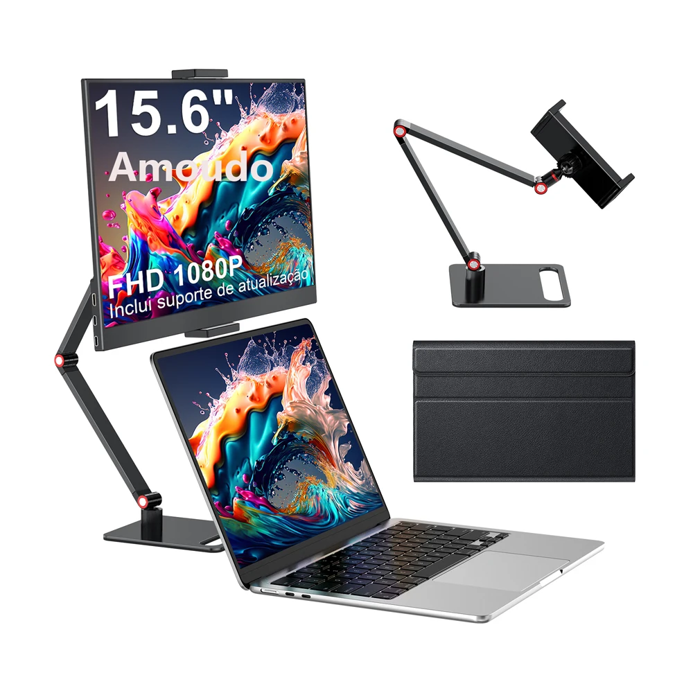 Amoudo 15,6 inch x 1080P draagbare monitor met bureaustandaard USB Type-C Mini HDMI tweede scherm voor PS4, Xbox, Switch, PC, Mac - afbeelding 2