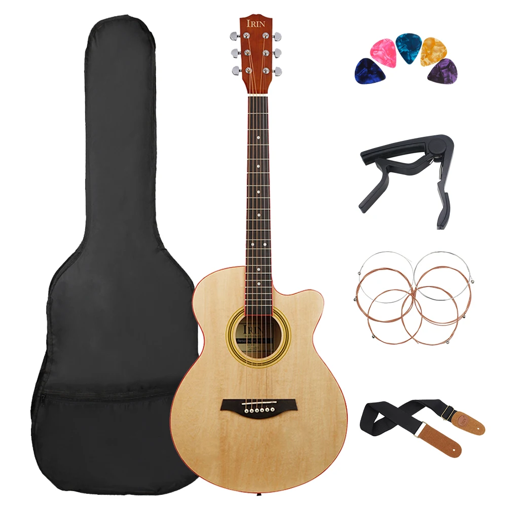 IRIN 40 Inch Acoustic Guitar 21 Frets 6 Strings Rosewood Body Folk Guitar Guitarra With Bag Strap Capo Guitar Parts & Accessory