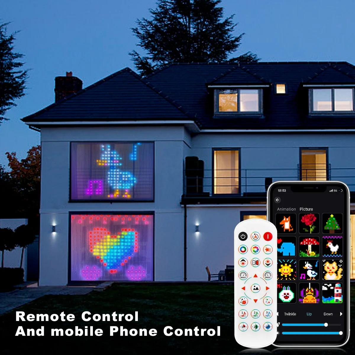 Luci a corda per tende a LED USB 5V RGB con telecomando APP Modalità musicale Immagine fai da te Modello di animazione Festival di nozze di Natale