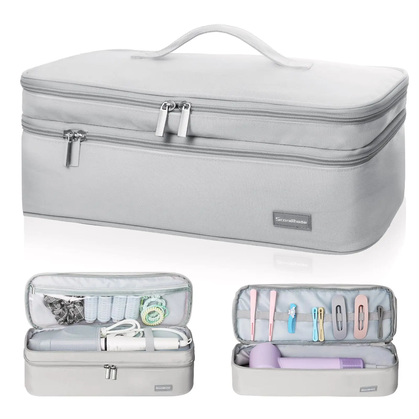 Haartrockner-Etui Tragbare Friseurwerkzeug-Aufbewahrungstasche Doppelschichtige Reise-Organizer-Box für Lockenstab, Haarklammer und Bürste, Tragetasche – Detail 6