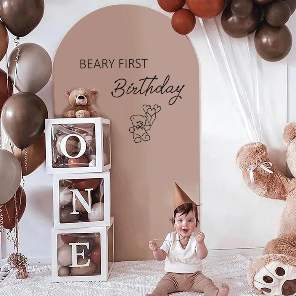 Beary First Birthday Sticker Teddy Bear Wall Arch Backdrop Decoration Decal Baby 1st Birthday Baby Shower Party Decor Photo Prop