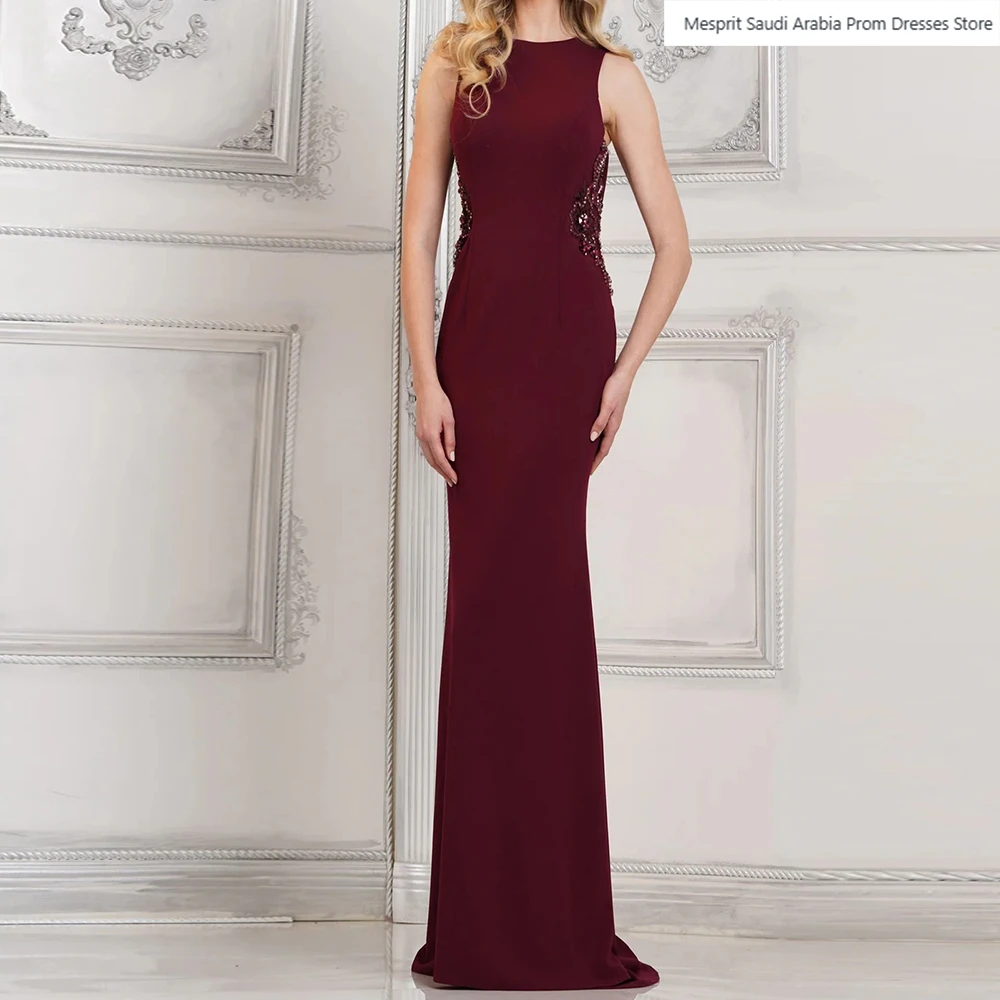 

Women's Mermaid Evening Dresses Floor-length O-neck Sleeveless Prom Gown Fashion Crystal Simple Draped Customized Dresses