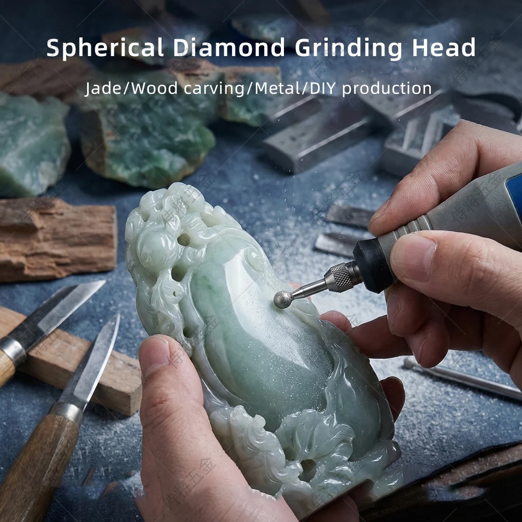 

6mm Shank Spherical Diamond Grinding Head For Polishing Jade Metal molds Alloy cutting tools Wood etc