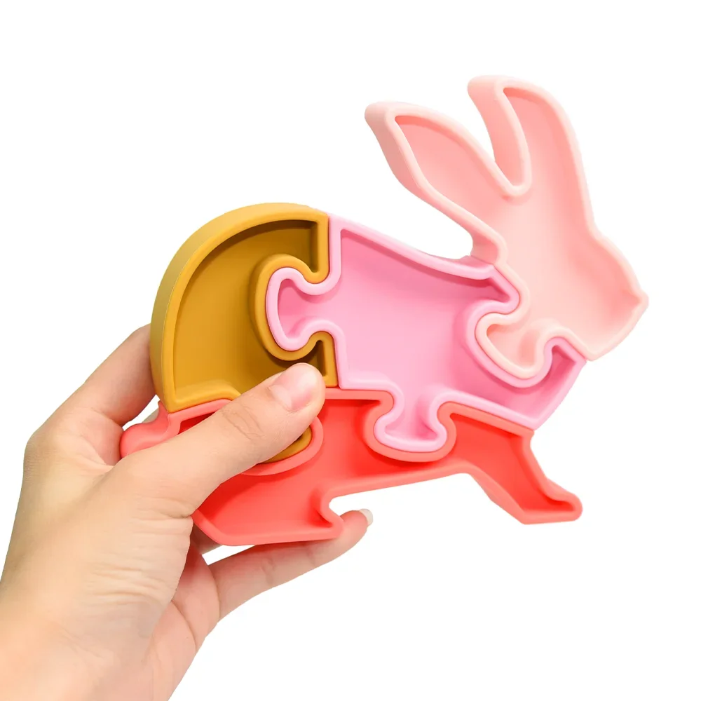 

1 Set of Baby Silicone Building Blocks BPA-free Children's Montessori Educational Toys Silicone Cartoon Rabbit 3D Puzzle Pieces