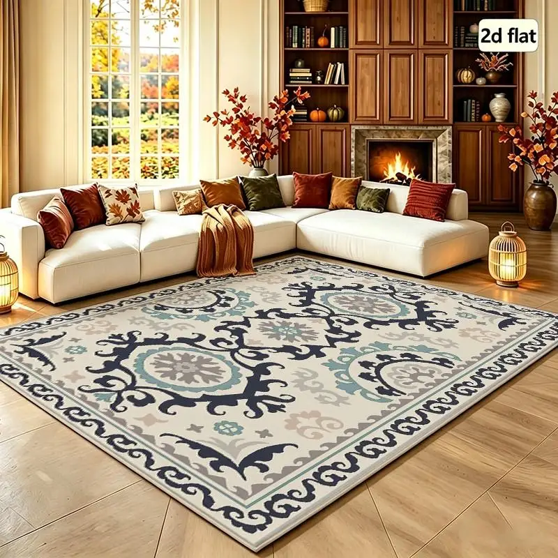1PC Vintage Style Area Rug Cream Navy Blue Color Area Rug For Throw Rugs Bedroom Cheetah Print Rugs For Bedroom Area Rugs Washable Modern Farmhouse Bedroom Porch Entryway
