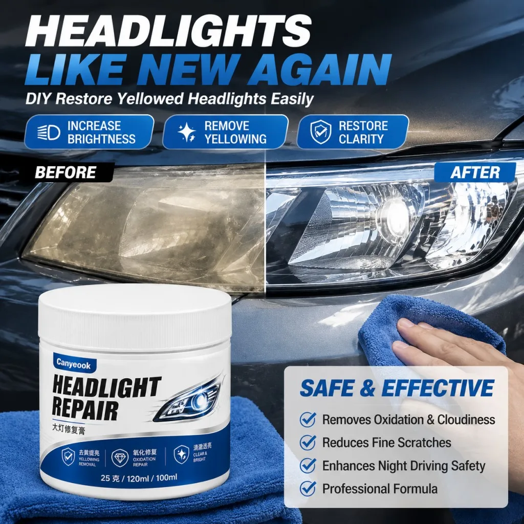 CANYEOOK Headlight Restoration Liquid 150ml DIY Remove Yellow Haze Oxidation Restore Clarity for Car Truck Motorcycle Lens