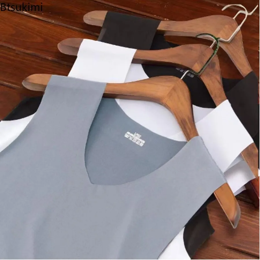

Men's V-neck Vest for Mens Ice Silk Tank Top Men High Quality Bodybuilding Singlet Sleeveless Slim Fit Vest Male Bodyshaper 5XL