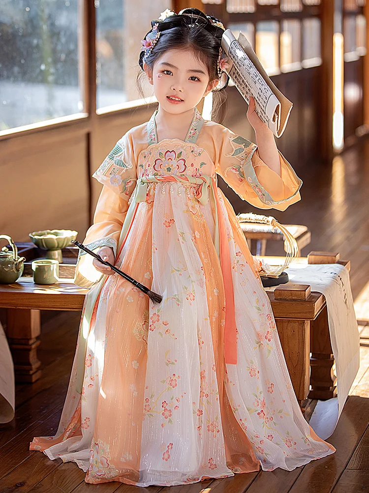 

Новая коллекция: Платье-ханьфу Princ Sle для девочек, осенне-зимнее, для детского сада, красивое, в стиле феи, костюм эпохи династии Тан