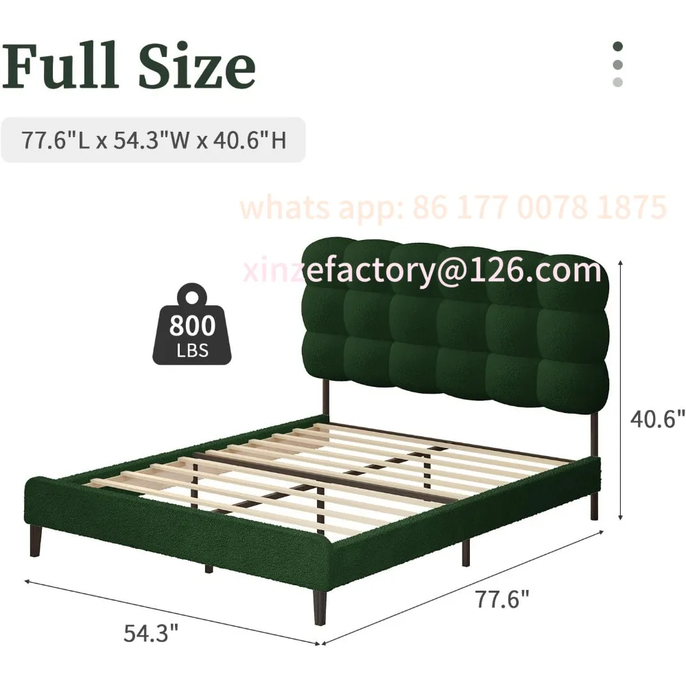 Customizable Full Size Bed Frame with Upholstered Headboard, Platform Bed with Strong Wooden Slats Support, Two Bed Forms