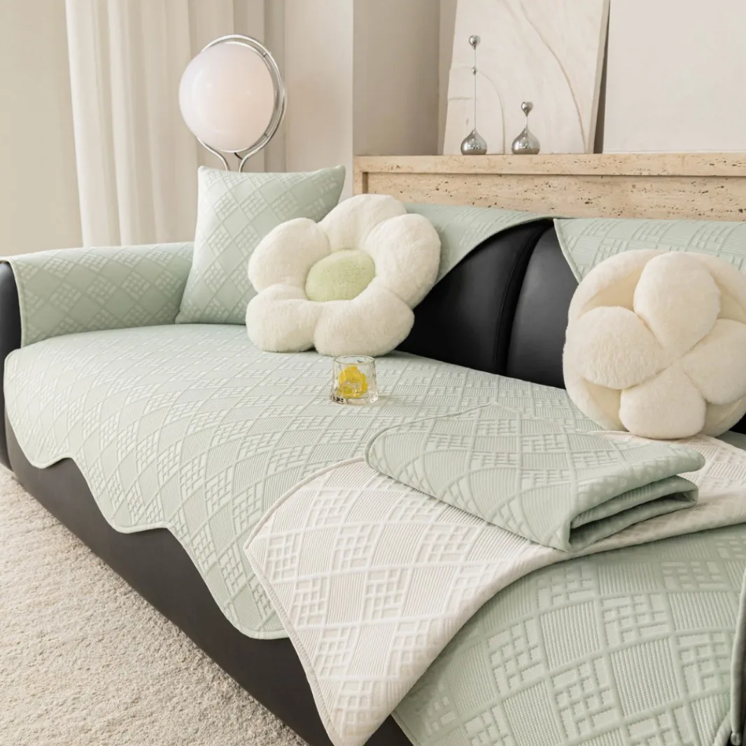 Ice Silk Sofa Cushion Summer Cool Feeling Non-Slip Living Room Solid Color Jacquard Anti-Grip Breathable Sofa Cover