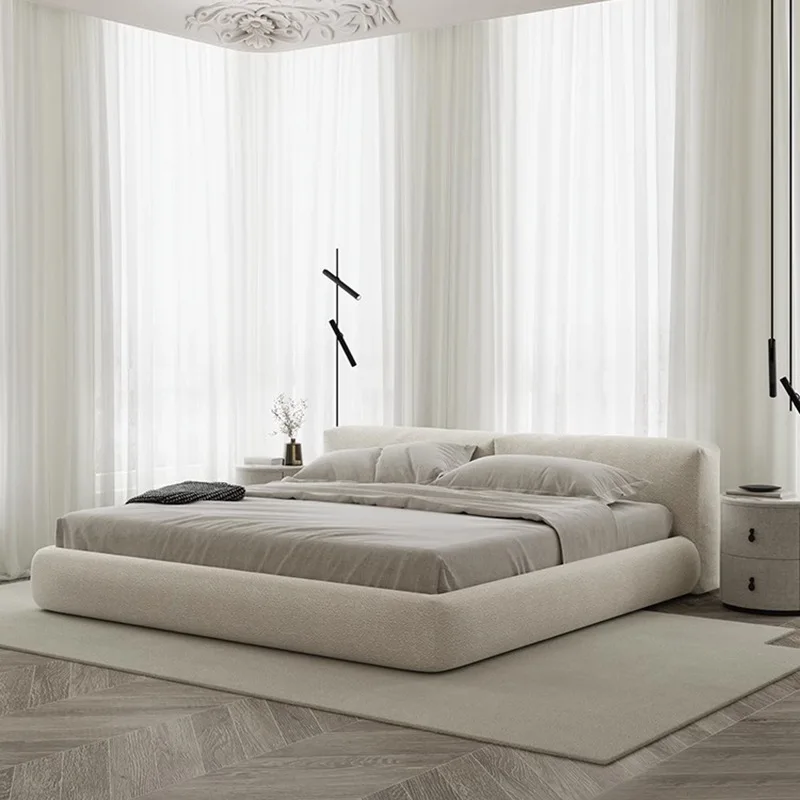 French Cream Light Luxury Bed Bedroom Furniture Soft Modern Simple Fabric King Bed