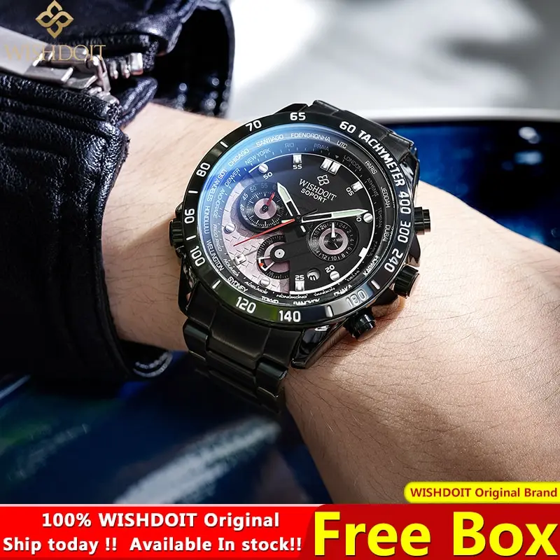 WISHDOIT Watch for Men Waterproof Original Stainless Steel Sport Chronograph Quartz Luxury TOP Brand WISHDOIT Fashion Wristwatch