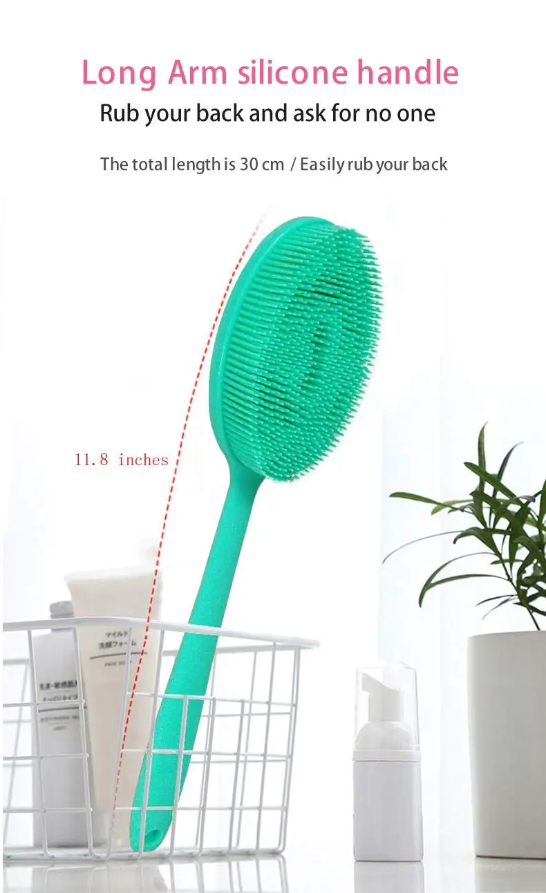 Back Scrubber for Shower Soft Silicone Bath Body Brush with Long Handle, BPA-Free, Hypoallergenic