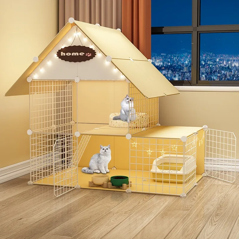 Jaula para gatos, para mascotas domésticas, gatos, perros, con arenero, de ratán, con valla, cama para gatos, cajas de arena, mascotas, cuccia, gatti