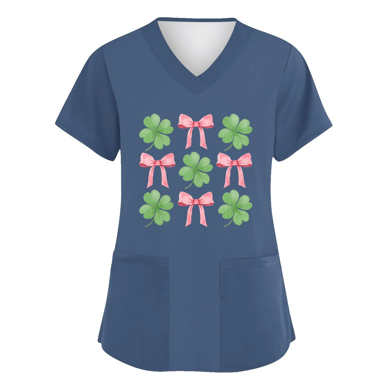 Women'S Fashion V-Neck Comfortable And Personalized Materials For Women  Short Sleeve Workwear With Pockets Printed Tops