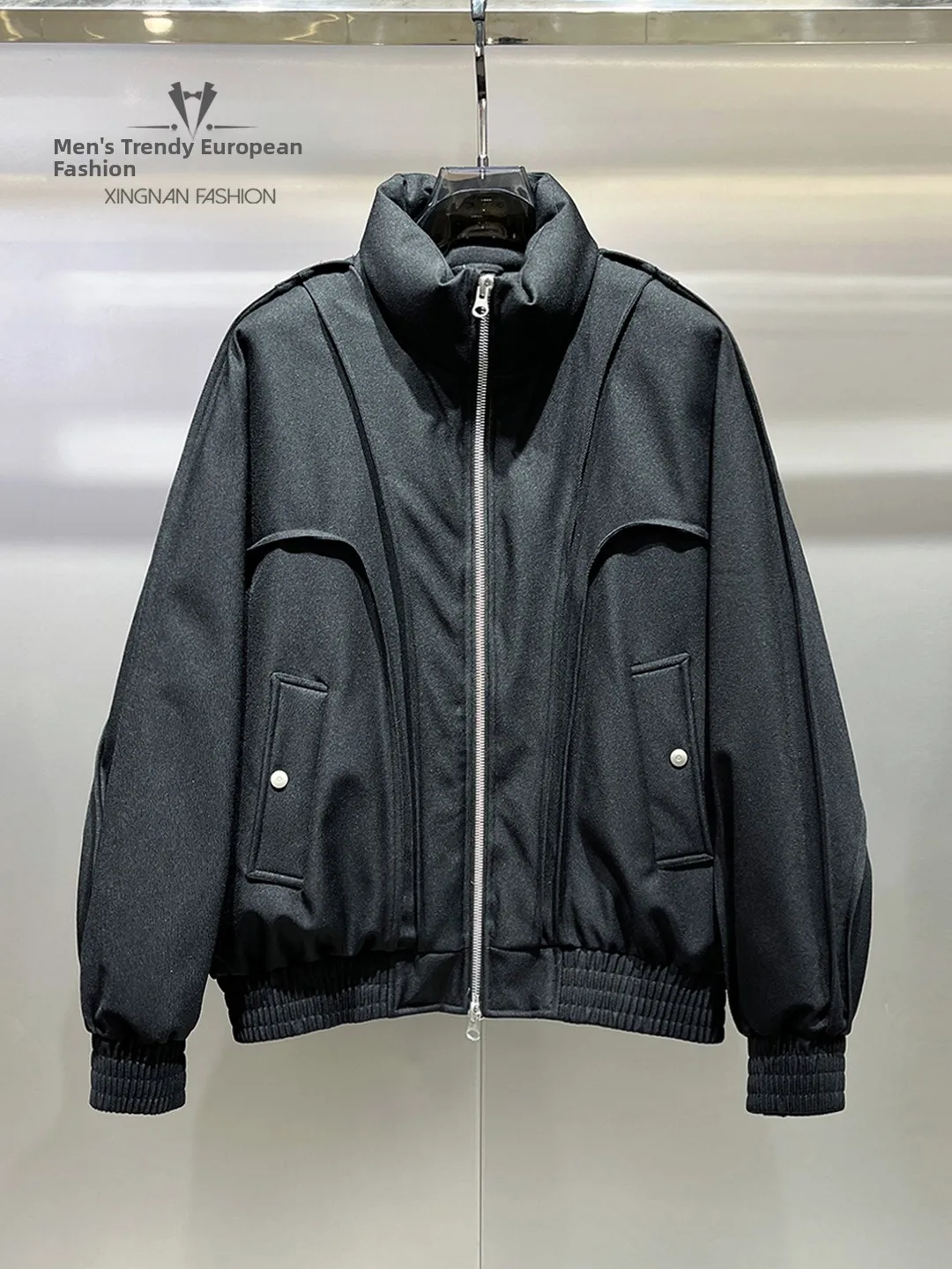 

Men's Winter Puffer Jacket White Duck down Stand Collar Splicing Design Versatile Warmth Outerwear Casual Style Zipper Closure