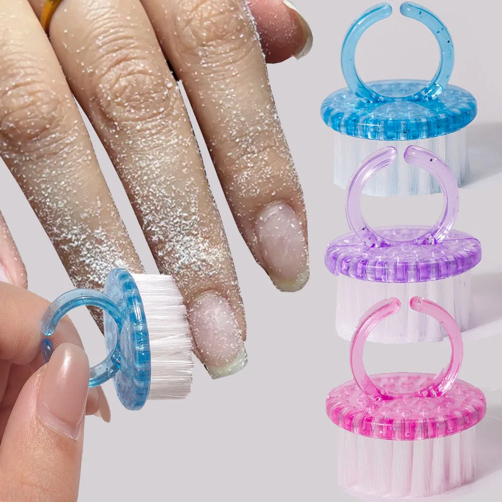 1 unidade de Escova de Dedo com Anel para Remoção de Pó de Unhas, Cerdas Macias, Redonda, para Limpeza de Gel e Remoção de Pó de Esmalte em Gel