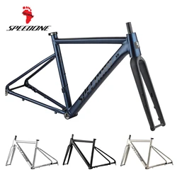 SPEEDONE Road Bicycle Frame with Carbon Fiber Rigid Fork Set Ultralight Aluminum Alloy Internal Routing Gravel 700C Bike Frame