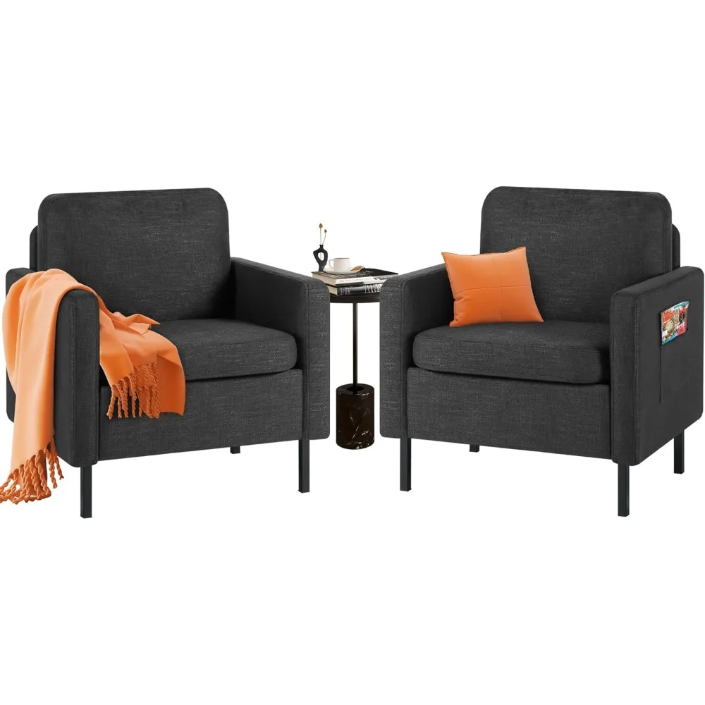 

Fabric Comfy Small Accent Chair Set of 2 Living Room Bedroom Chairs, Reading Arm Chair for Adults, Suitable Small Spaces