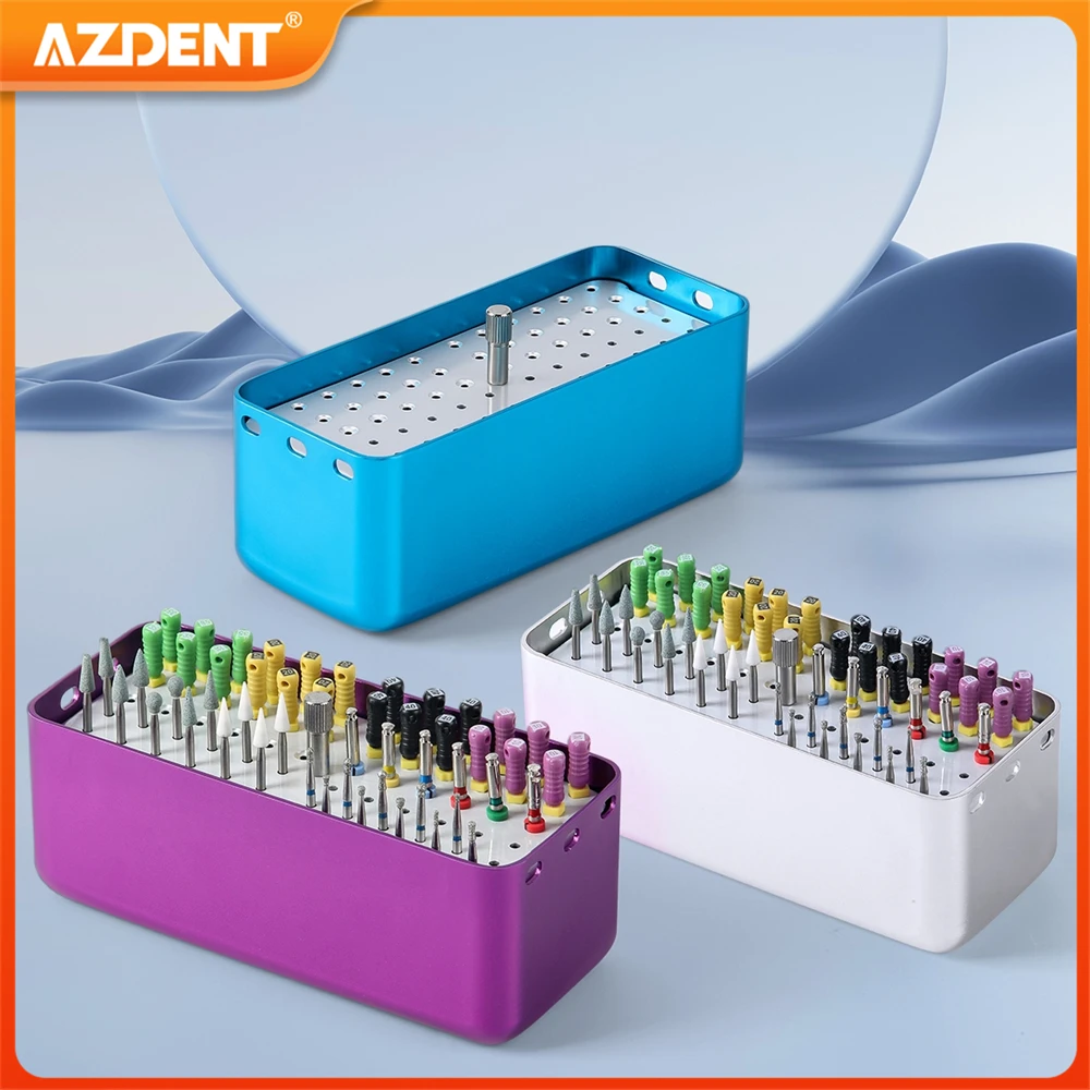 AZDENT 72 Holes Dental Disinfection Box Aluminum Autoclave Sterilizer Case Files Burs Holder Cleaning Stand Tools for Dentists