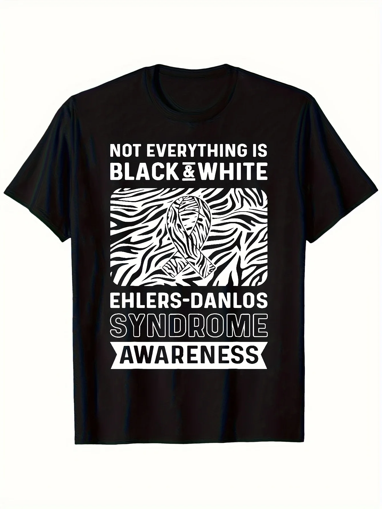1pc Men's Ehlers-Danlos Syndrome Awareness Zebra Stripe T-Shirt - Black & White EDS Symbol, Soft Breathable Short Sleeve Round N