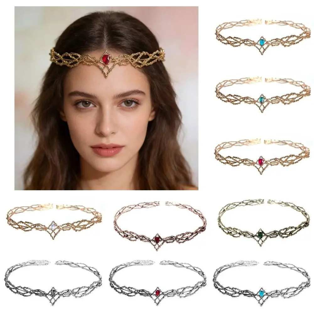 Adjustable Headband Crown Cosplay Headwear Alloy Material Retro Color Elves Crown Waterdrop Zircon Bridal Hair Accessories