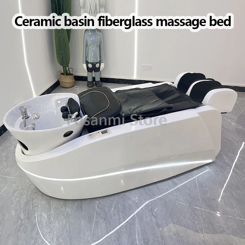 Multifunctional Luxury Electric Massage Shampoo Bed For Hair Salon With Ceramic Basin Back Massage Head Spa Hair Washing Chair