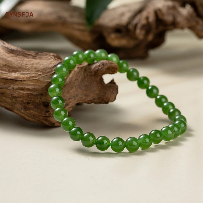 CYNSFJA New Real Rare Certified Natural Hetian Nephrite Jasper Jade Women's Lucky Bracelets 6mm Green High Quality Bless Gifts