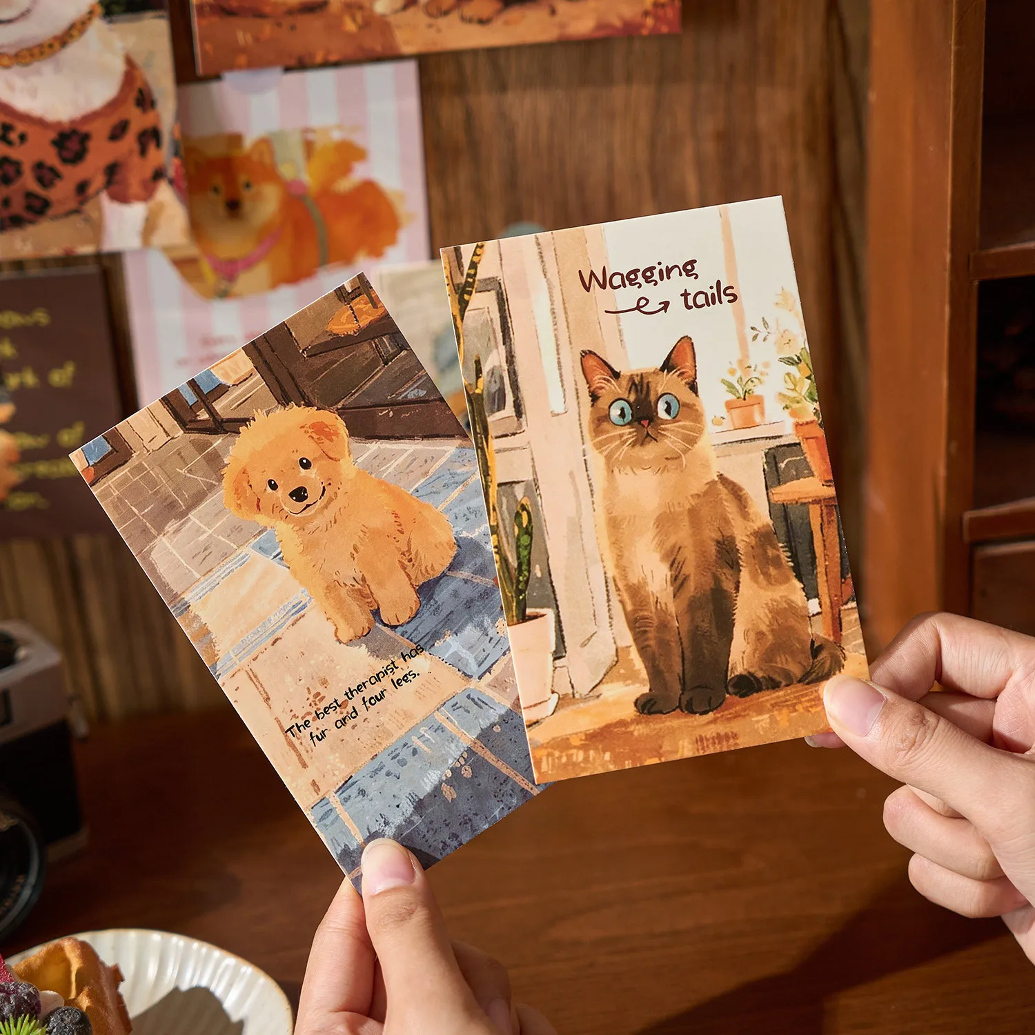 30-Piece Cute Pet Theme Student Memorial Message Cards, Adorable Cat/Dog/Rabbit Designs, Blank for Wishes & Souvenir