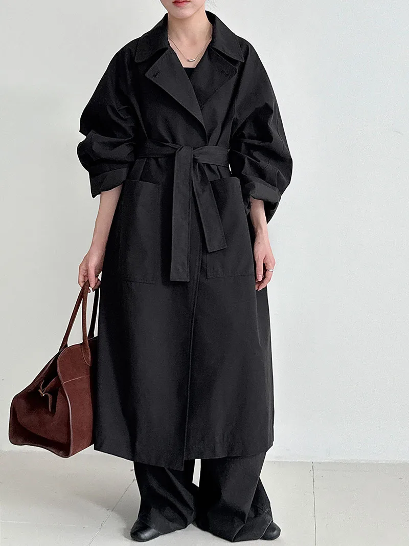 

Autumn 2025 new casual loose pocket trench coat women long sleeve windbreaker