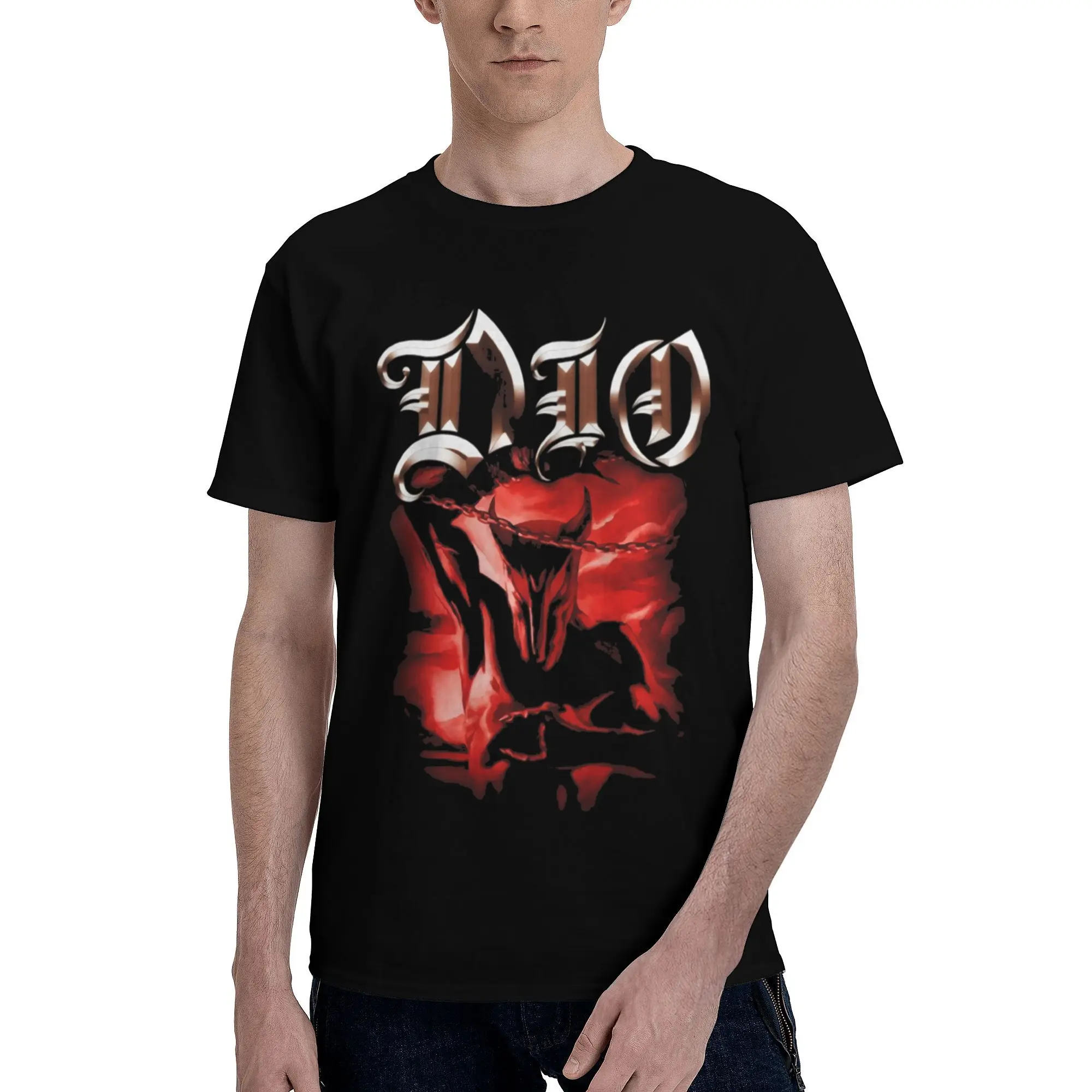 Custom Dios Rock Band T Shirts Men Pure Cotton Tee Tops Heavy Metal Tshirt Short  Sleeve Fashion T-shirt Clothes