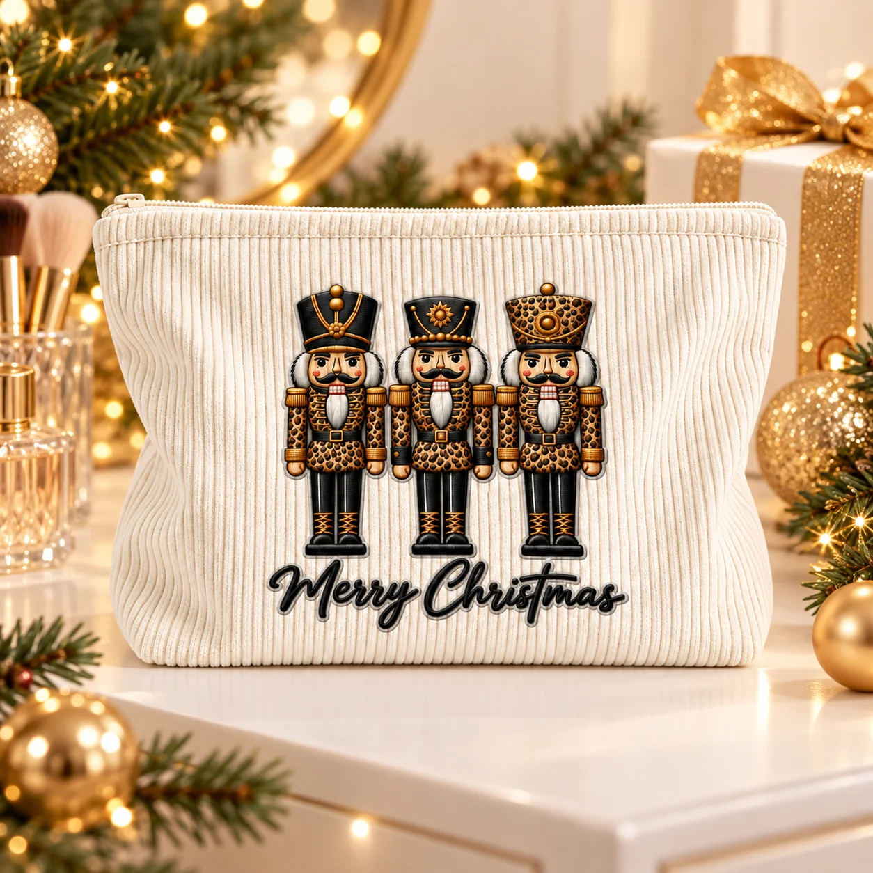 Nutcracker Corduroy Cosmetic Bag Large Capacity Makeup Pouch Zipper Toiletry Organizer Travel Storage Case for Women Gifts