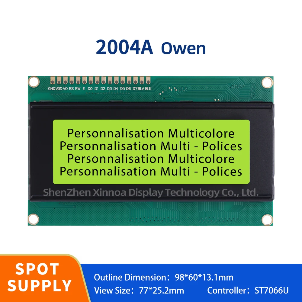 

Support Customized Language LCM Display Module Dot Matrix Screen 98*60MM Yellow Green Film European 2004A Character LCD Module